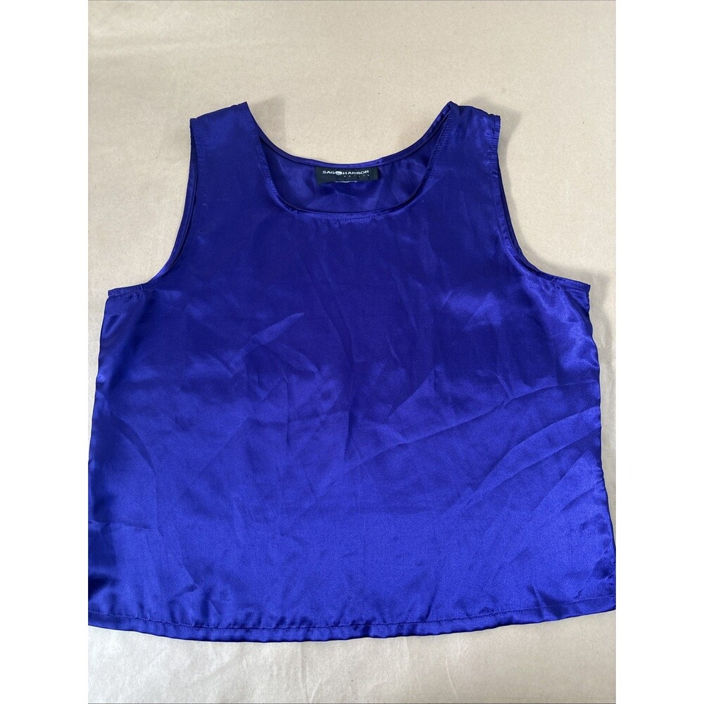 Sag Harbor Petite Purple Tank Blouse Size XL Satin Bold Silky Top